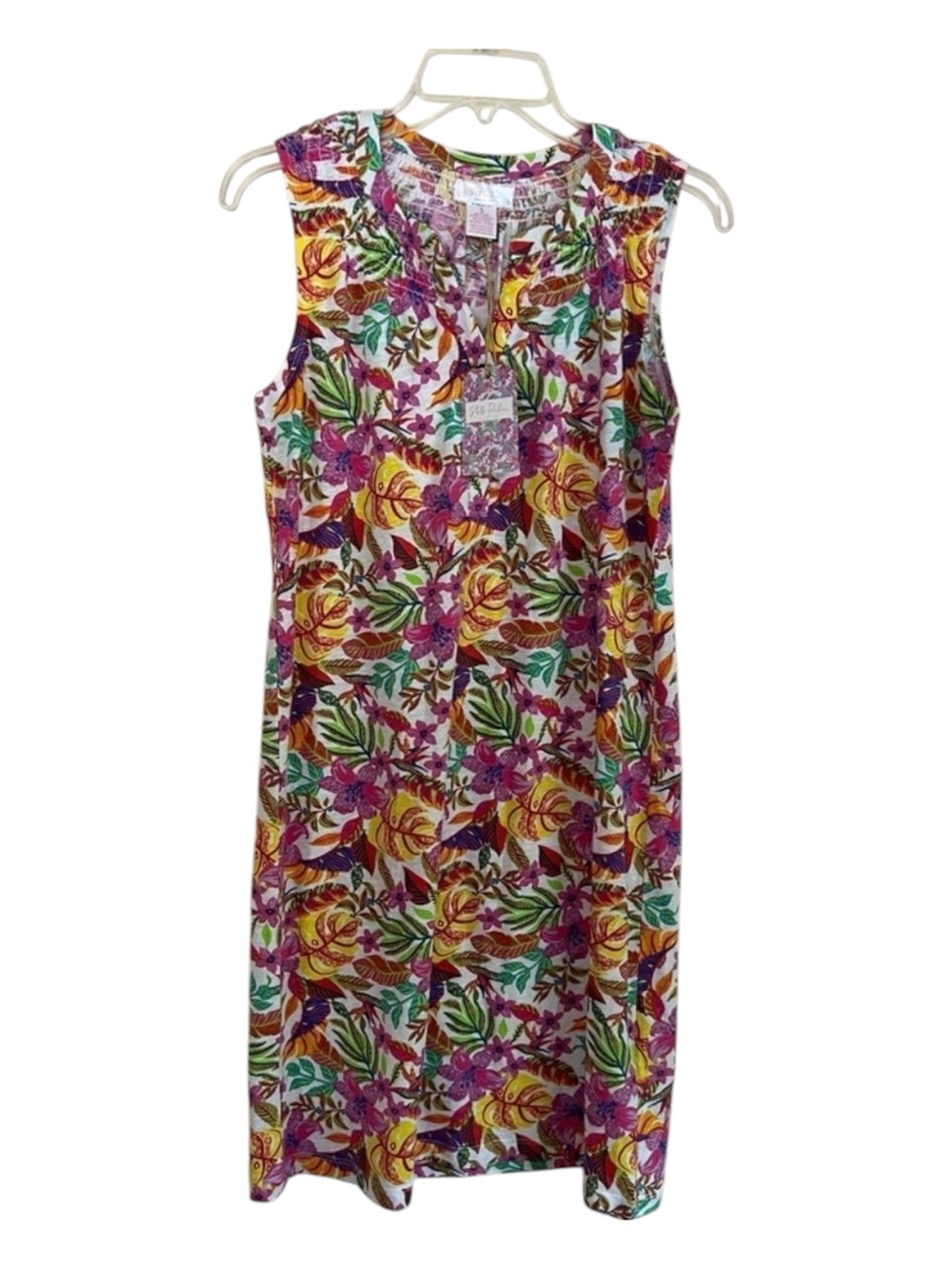 NWT Tropical Purple and Yellow Sleeveless Midi Sundress SZ S
